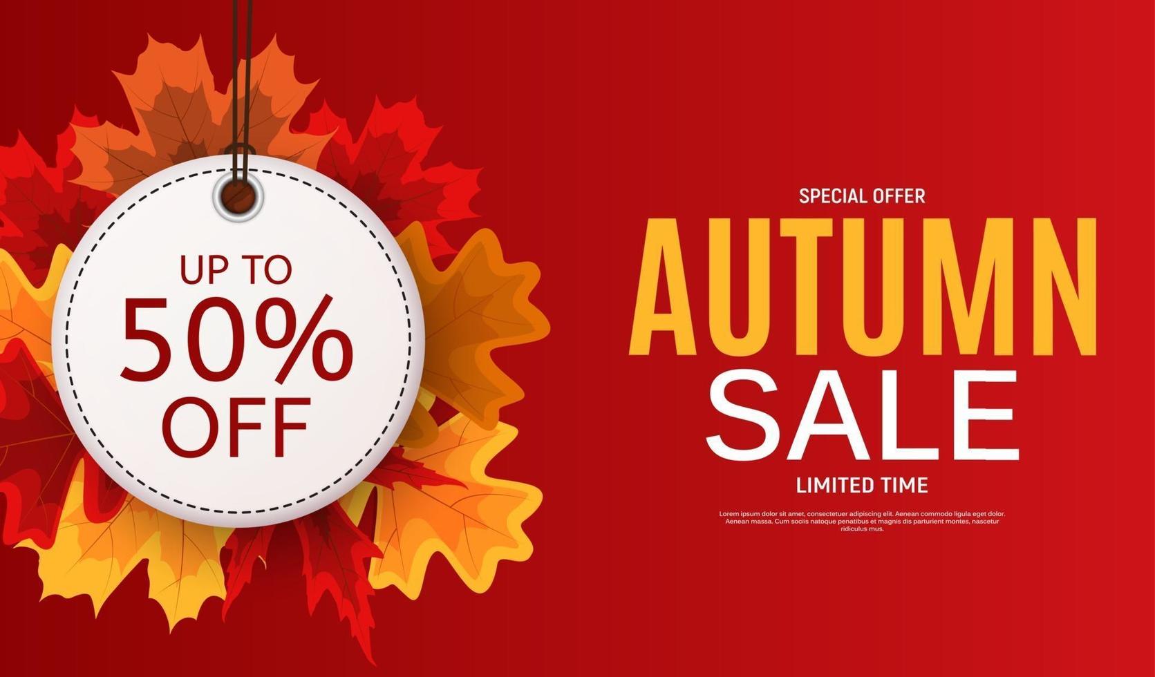 Shiny Autumn Leaves Sale Banner. Business Discount Card. vector