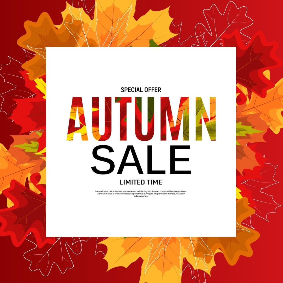 Shiny Autumn Leaves Sale Banner. Business Discount Card. vector