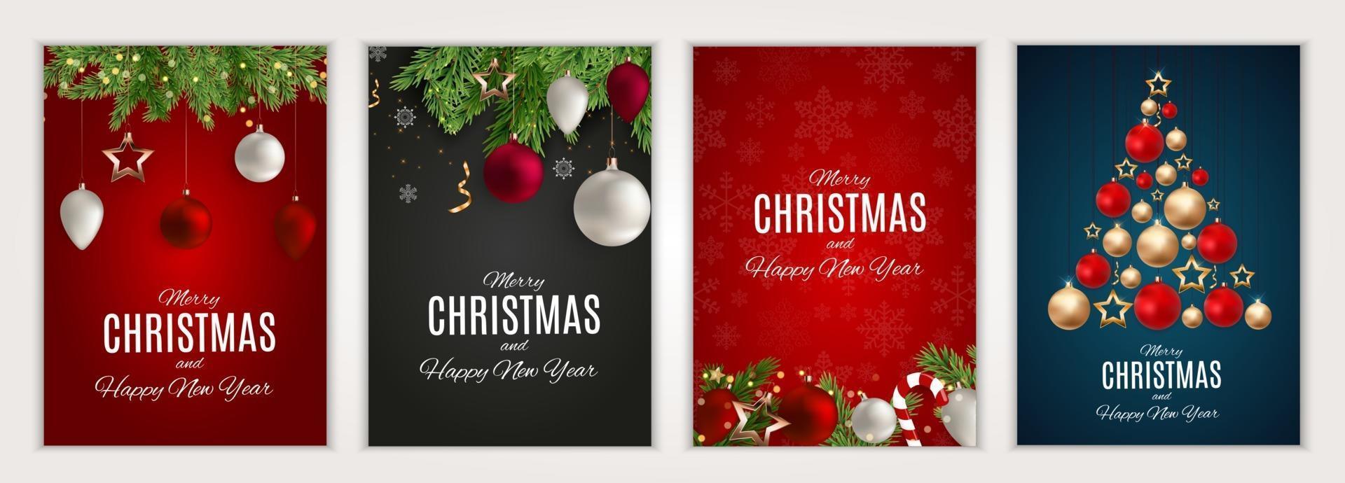 Merry Christmas and Happy New Year posters set. Vector illustration