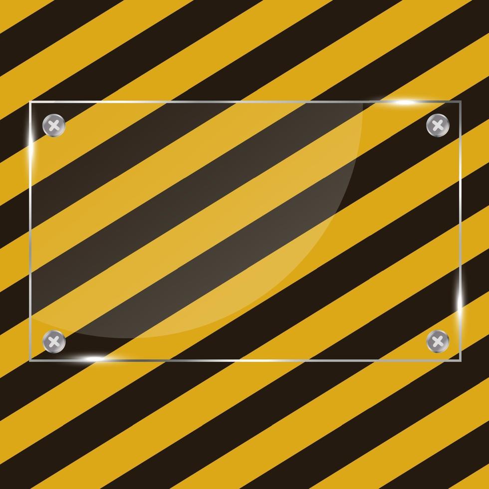 Glass frame on grunge striped construction background vector