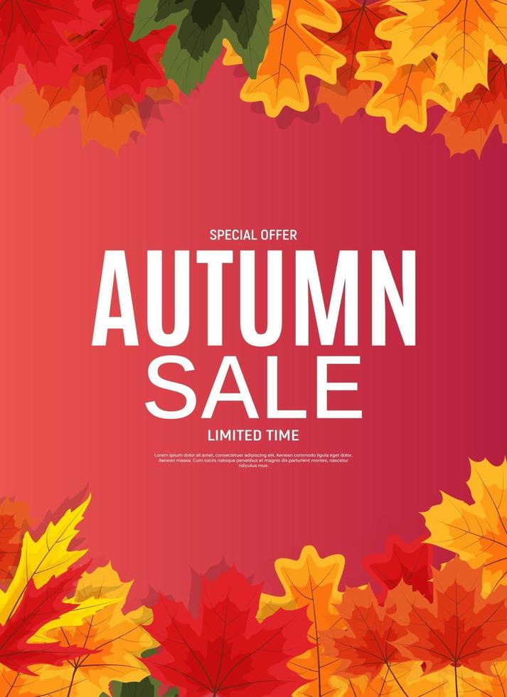 Shiny Autumn Leaves Sale Banner. Business Discount Card. vector