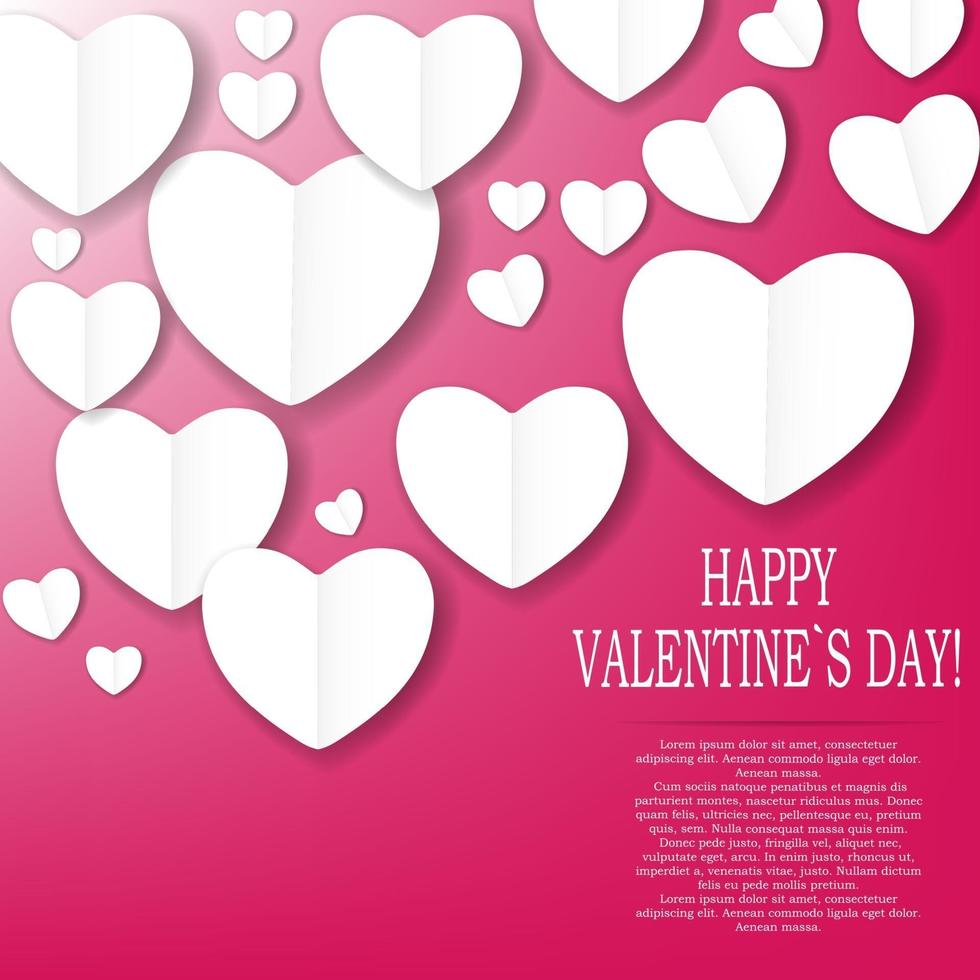 Valentines day paper heart background, vector illustration