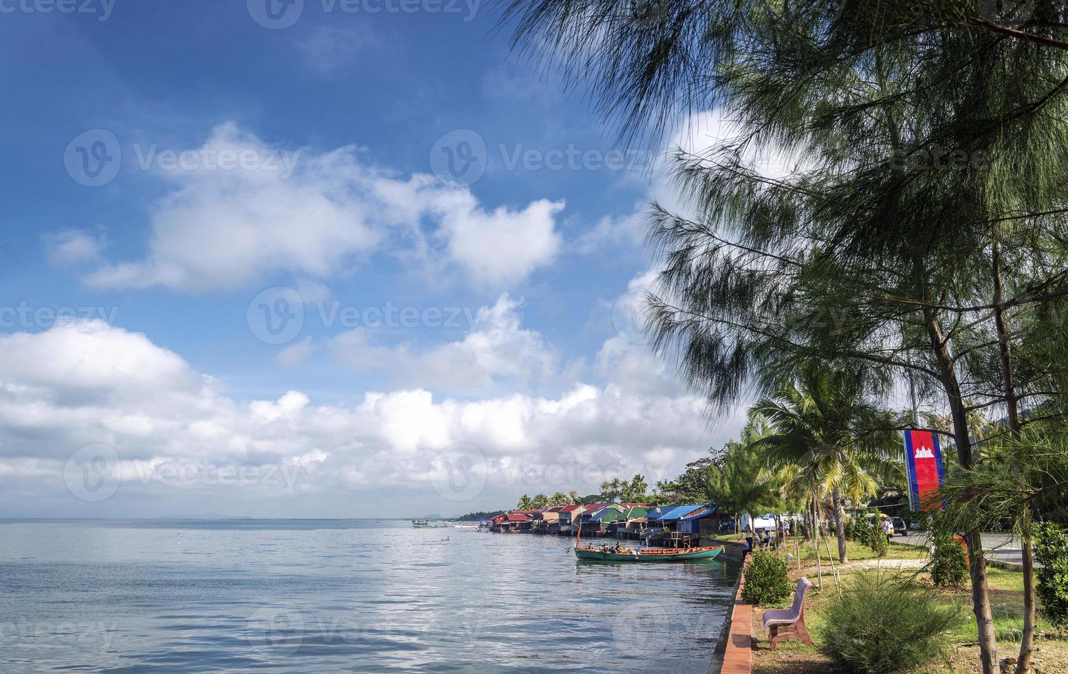 View of famous Kep crab market restaurants attraction on Cambodia coast photo