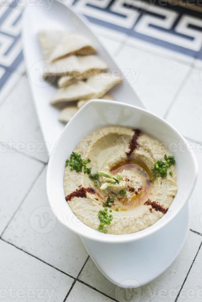 hummus hummus medio oriente vegetariano garbanzo dip famoso bocadillo foto