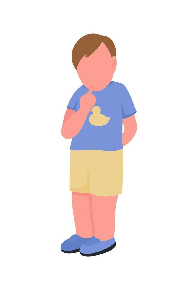 Shy little boy semi flat color vector character