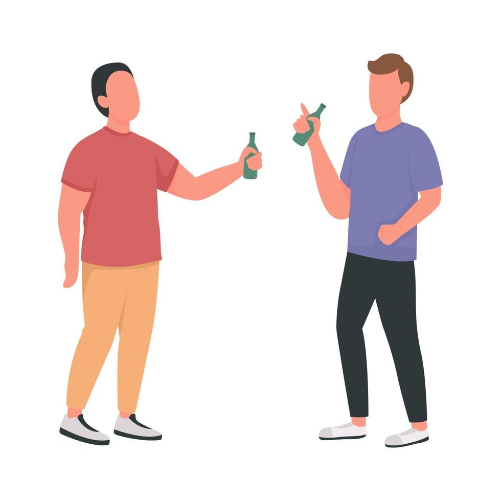 Male friends drinking together semi flat color vector characters