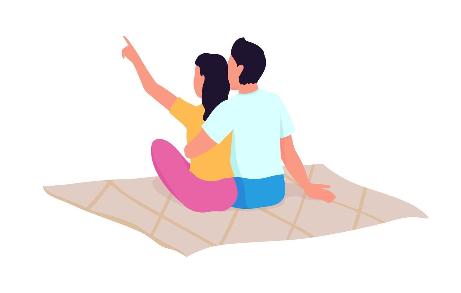 Stargazing with loved one semi flat color vector characters