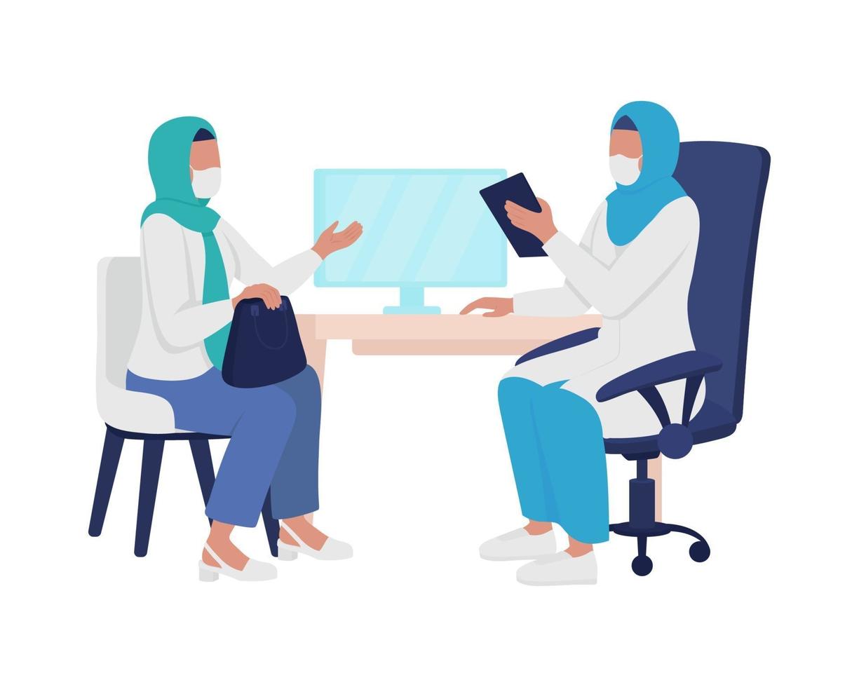 Physician-patient interaction semi flat color vector characters