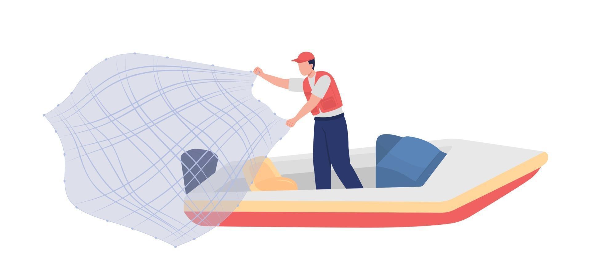 Fisherman with throw net semi flat color vector character