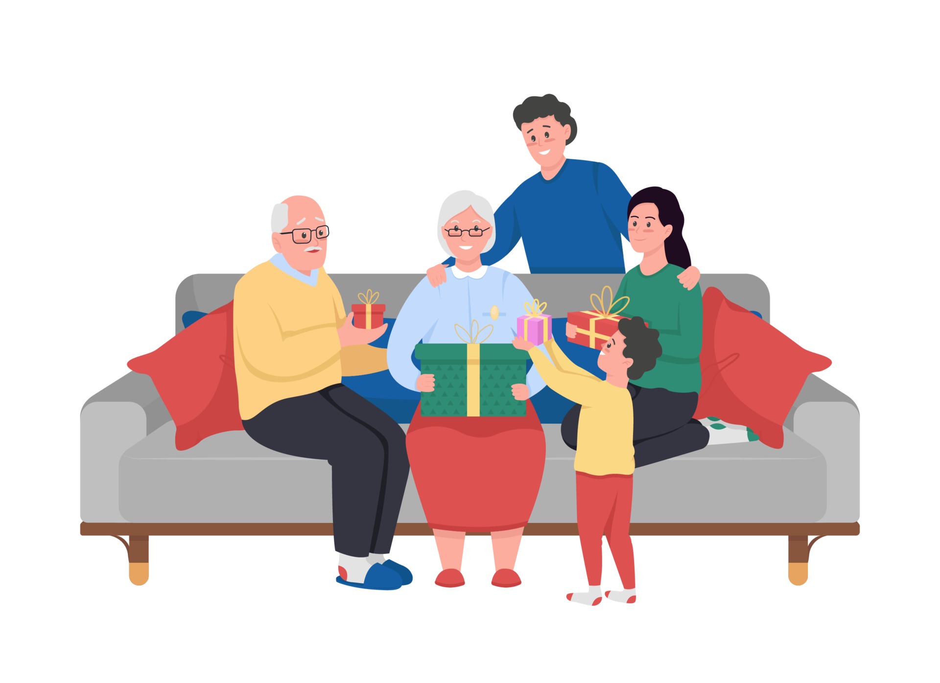 Download the Big family celebrating grandma birthday flat color vector char...