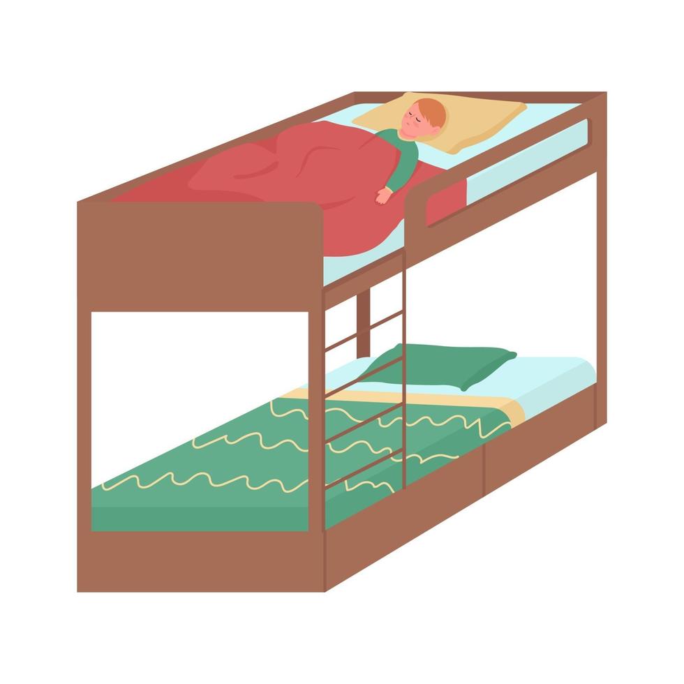 Little boy sleeping on bunk bed top semi flat color vector character