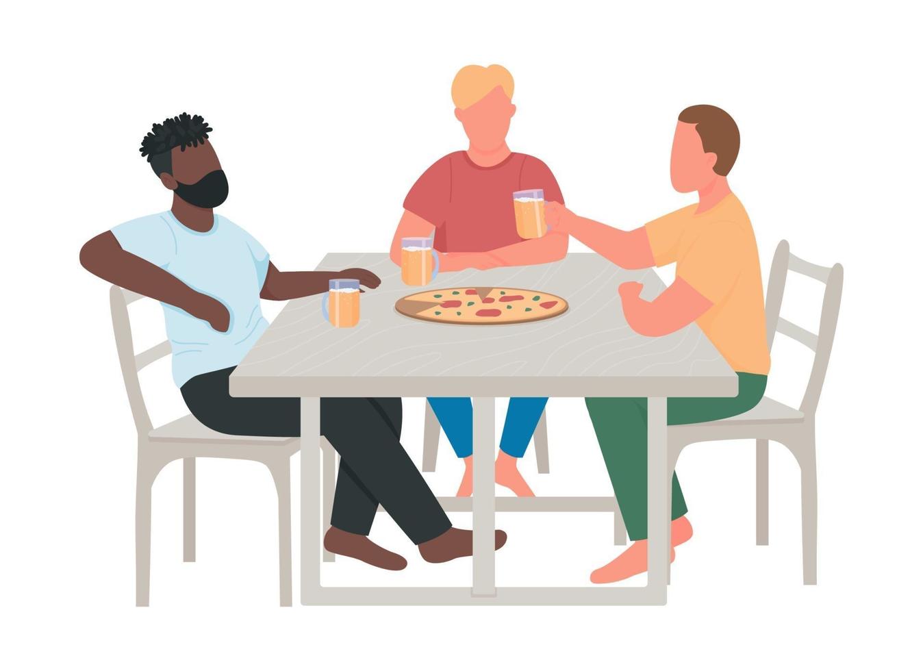Adult men drinking beer together semi flat color vector characters