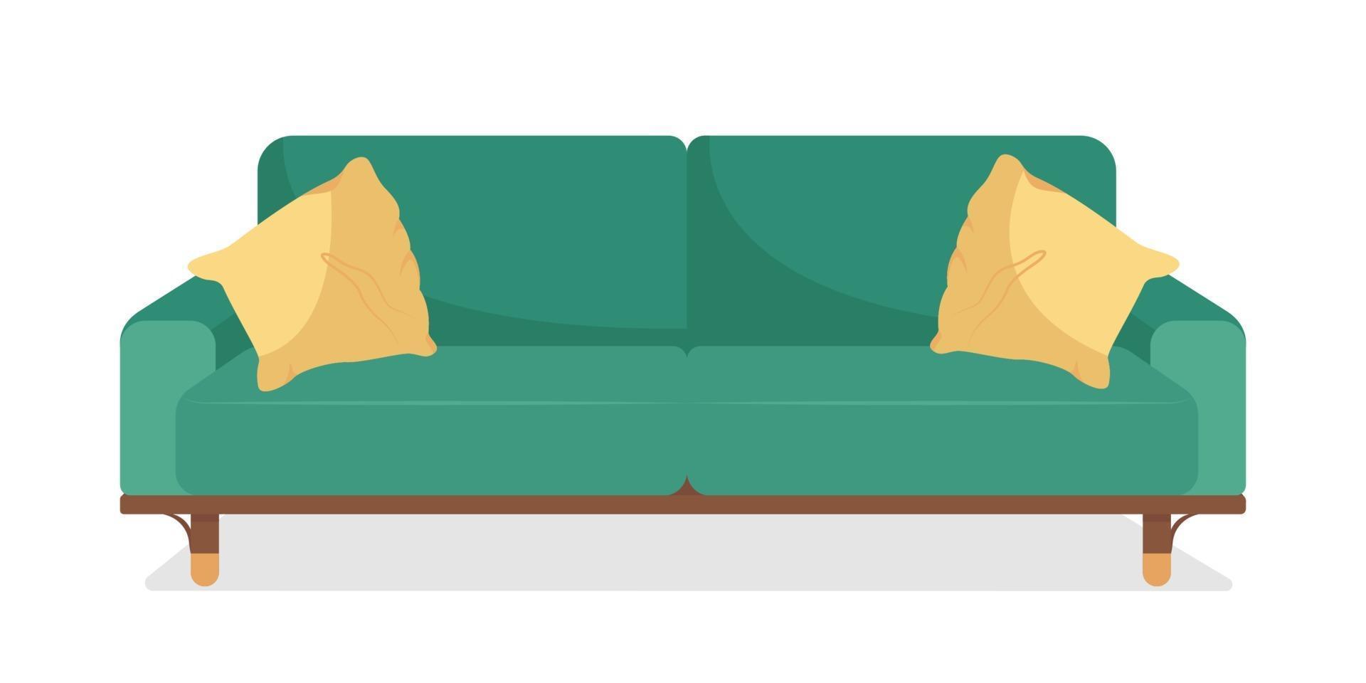 Green sofa with pillows semi flat color vector object