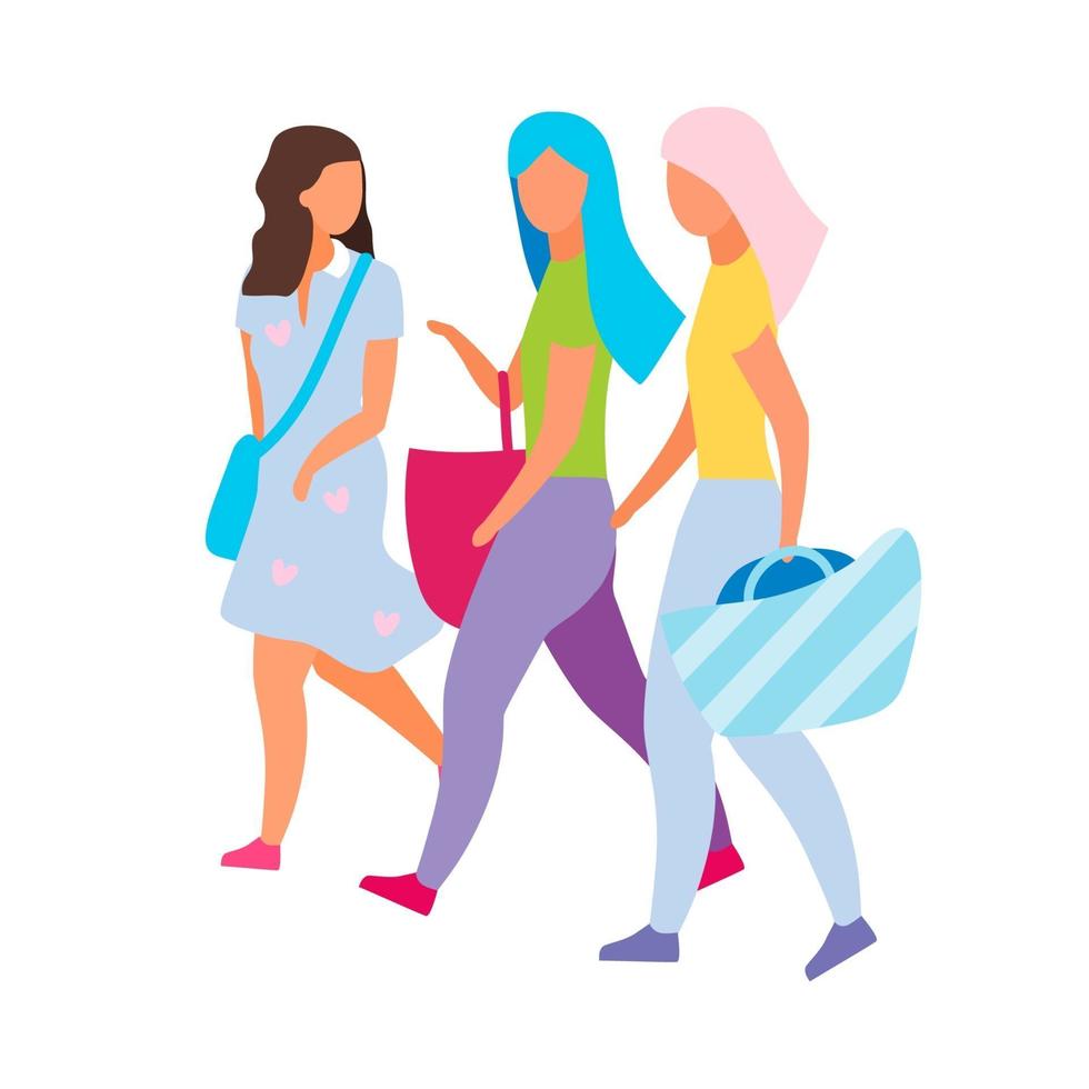 Shopping with friends semi flat color vector characters