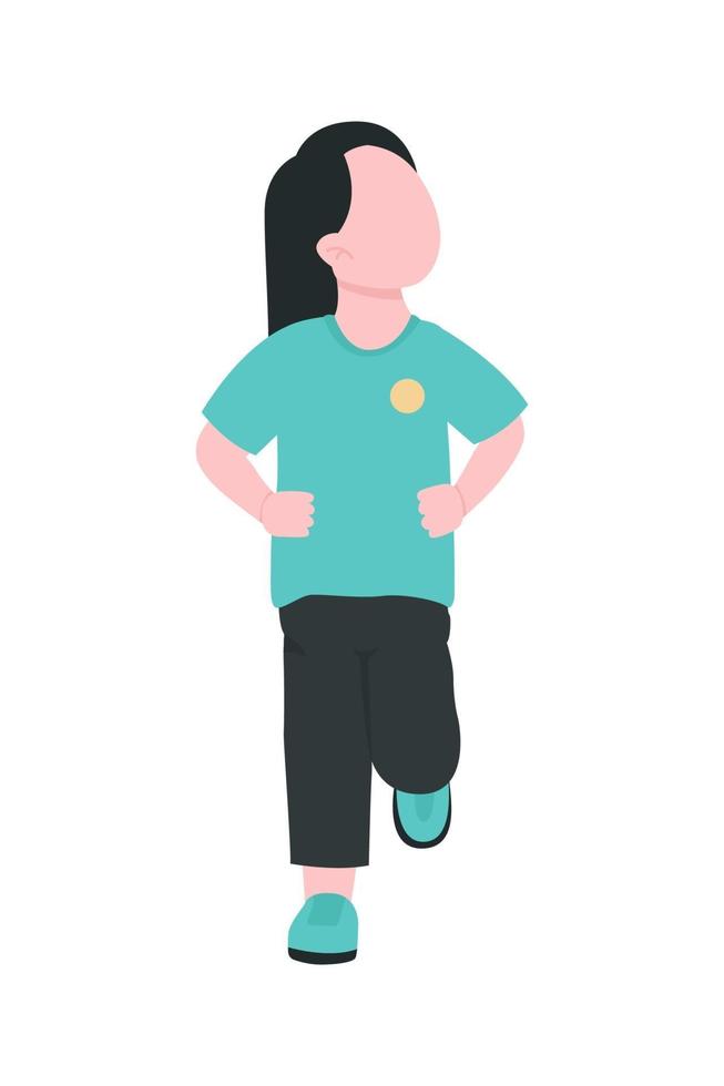 Female kid wearing kindergarten uniform flat color vector character