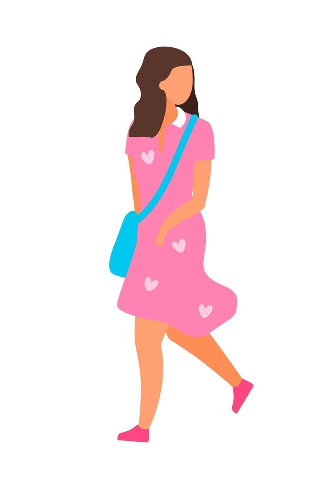 Girl wearing new stylish dress semi flat color vector character