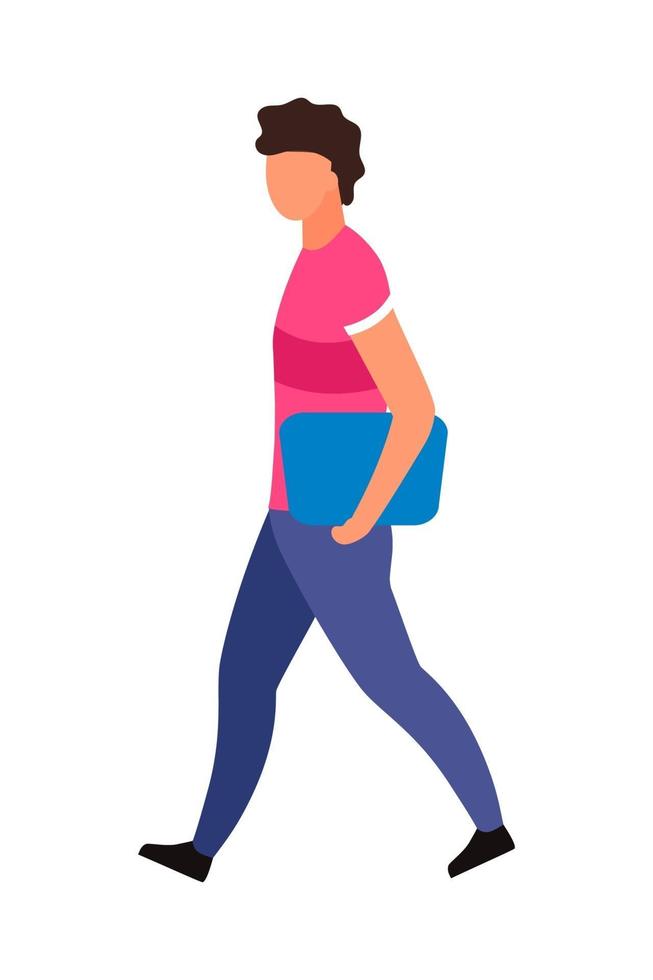 Young man with blue clutch bag semi flat color vector character