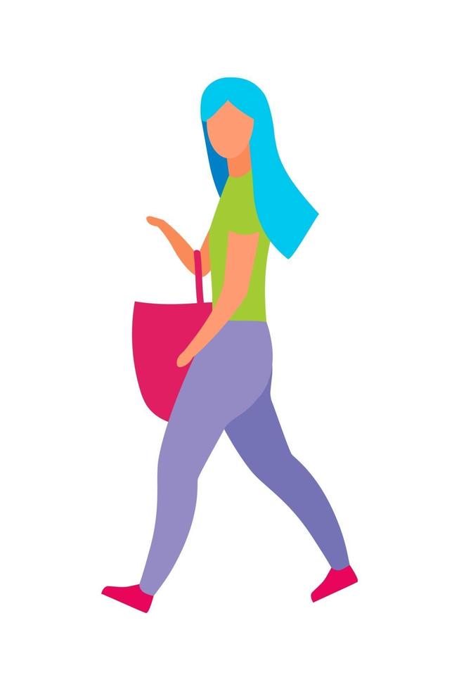 Woman with red grocery bag semi flat color vector character