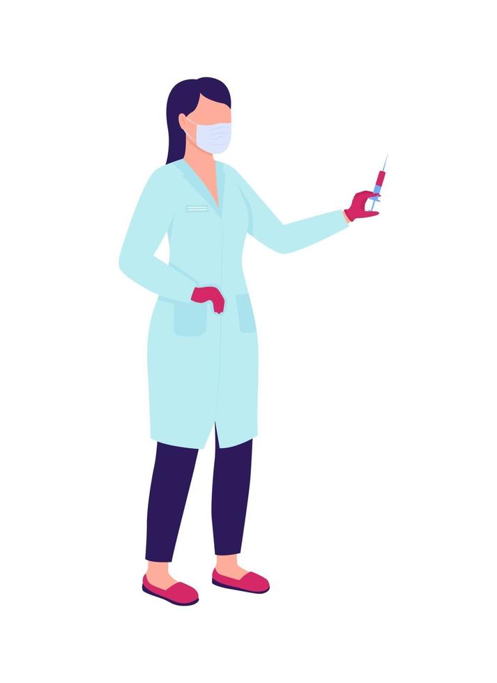 Female doctor with covid vaccine semi flat color vector character