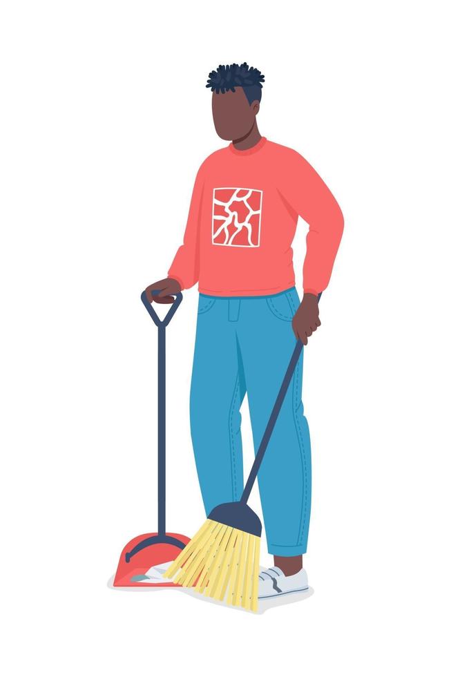 Man sweeping floor semi flat color vector character