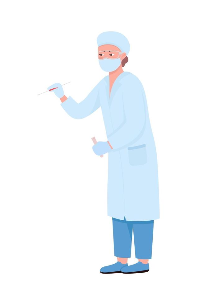Lab worker takes blood sample semi flat color vector character