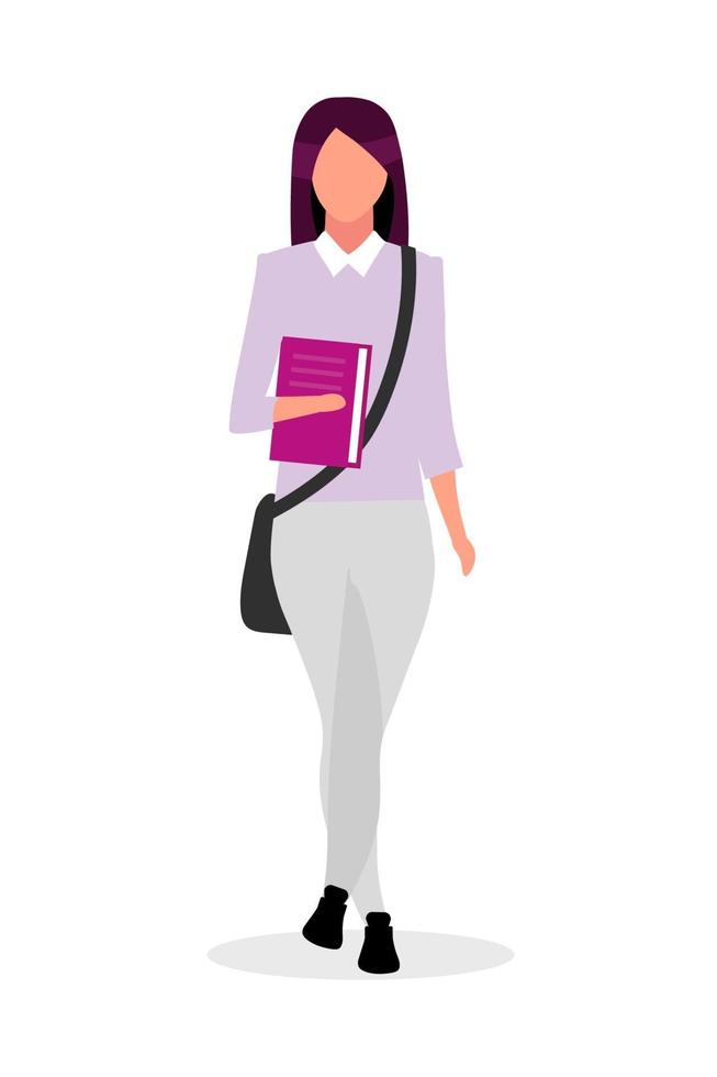 Diligent student girl semi flat color vector character