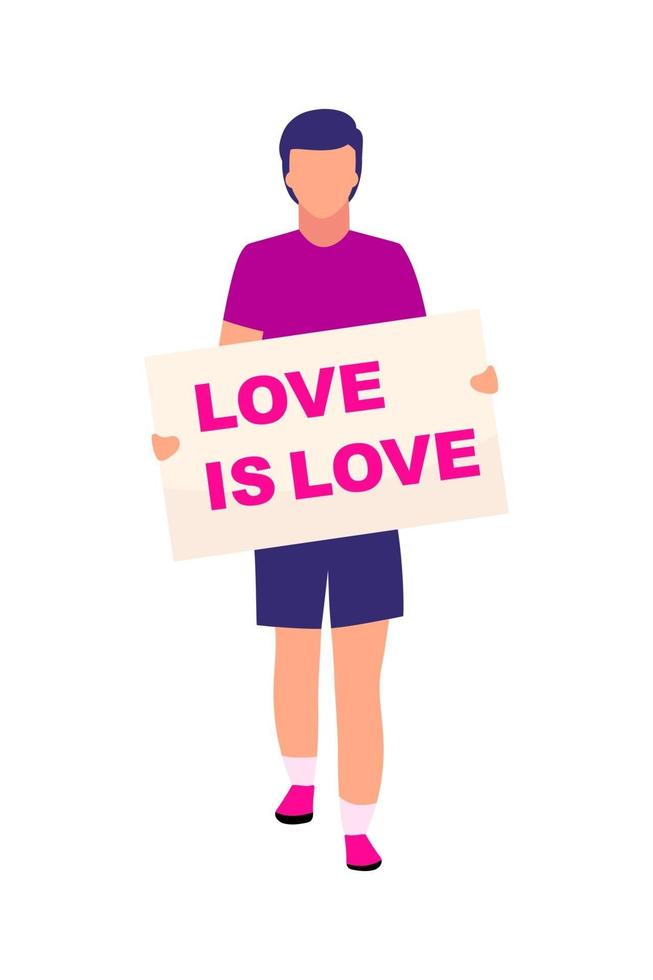 Man with love is love placard semi flat color vector character