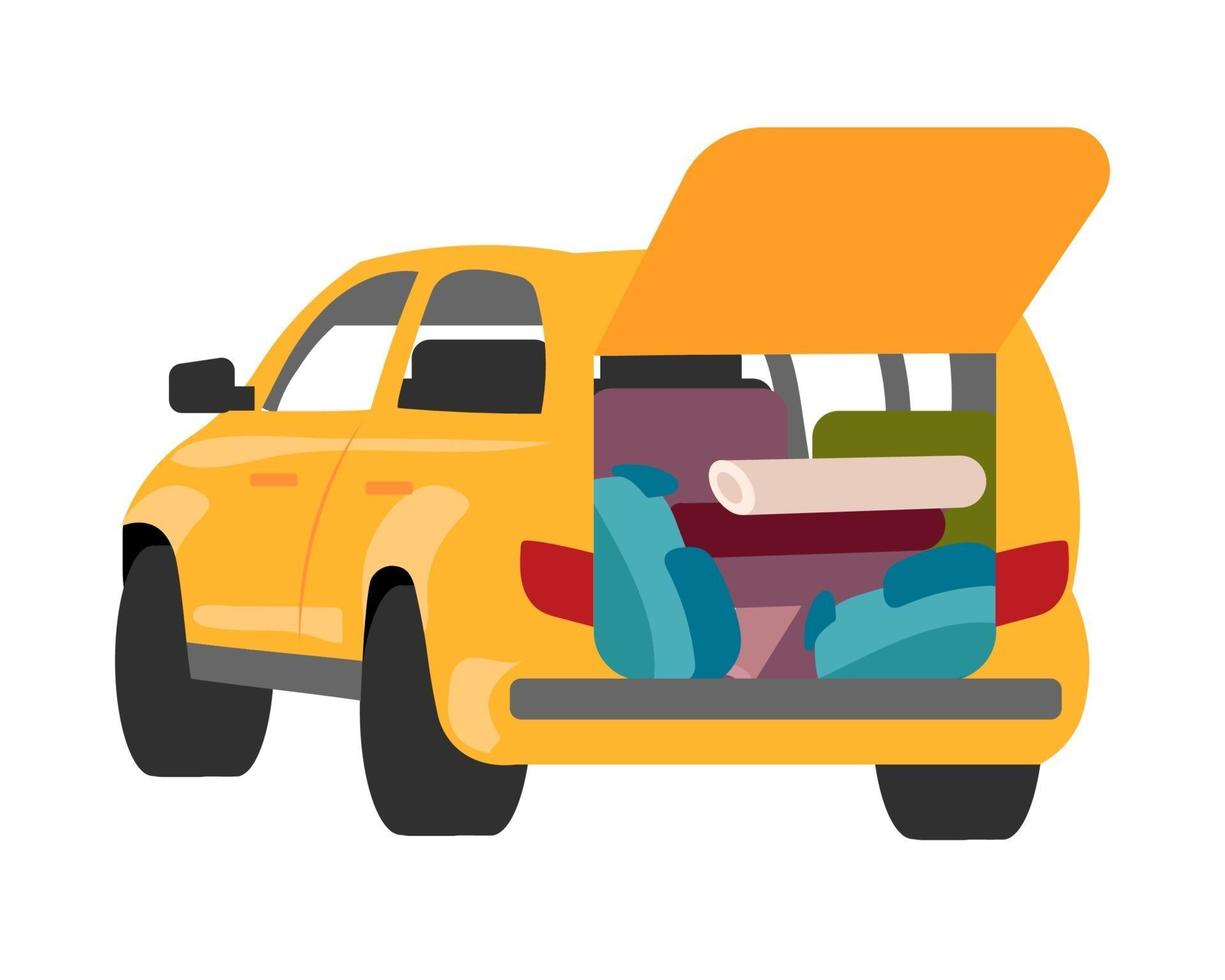 Coche de embalaje para acampar objeto vectorial de color semi plano vector