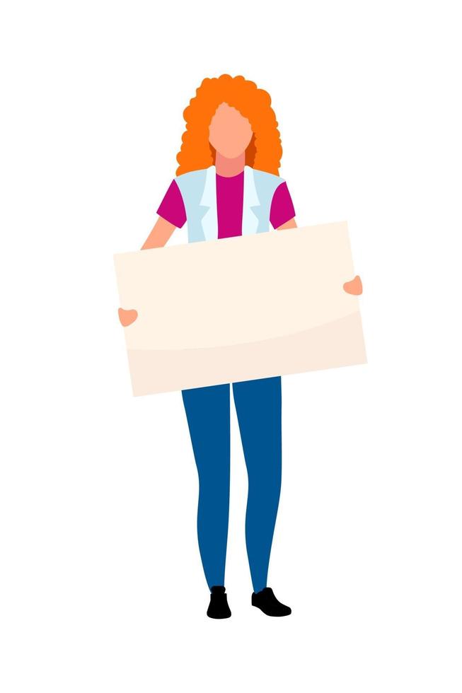 chica pelirroja con cartel de carácter vectorial de color semi plano vector