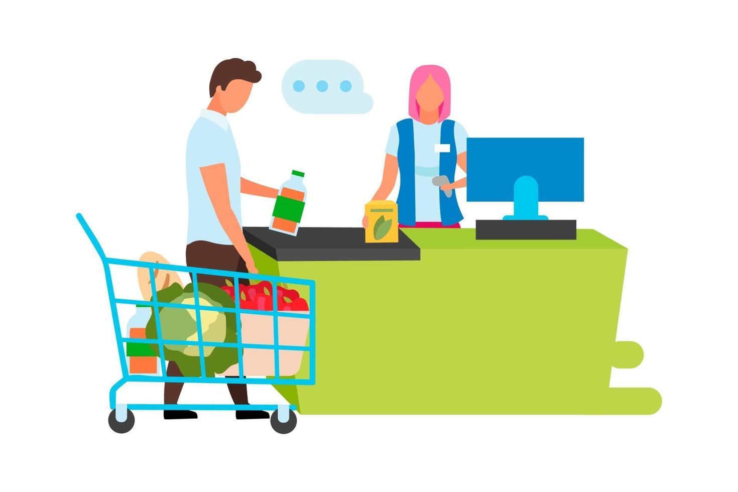 Supermarket checkout semi flat color vector characters