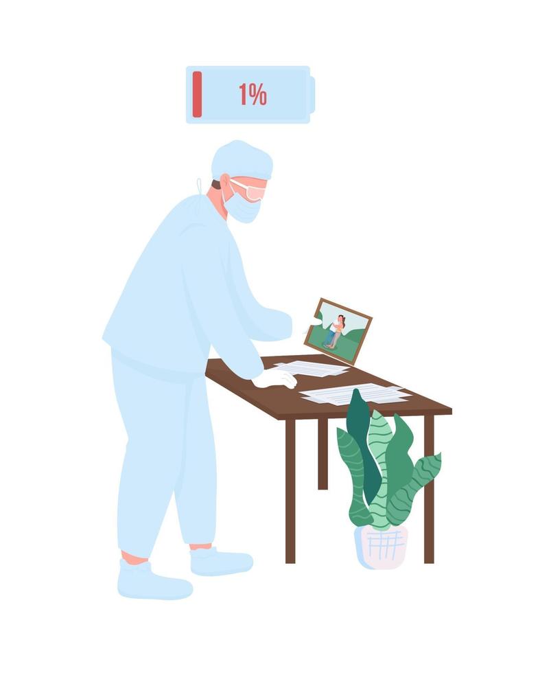 Frontline healthcare worker experiences burnout flat color character vector