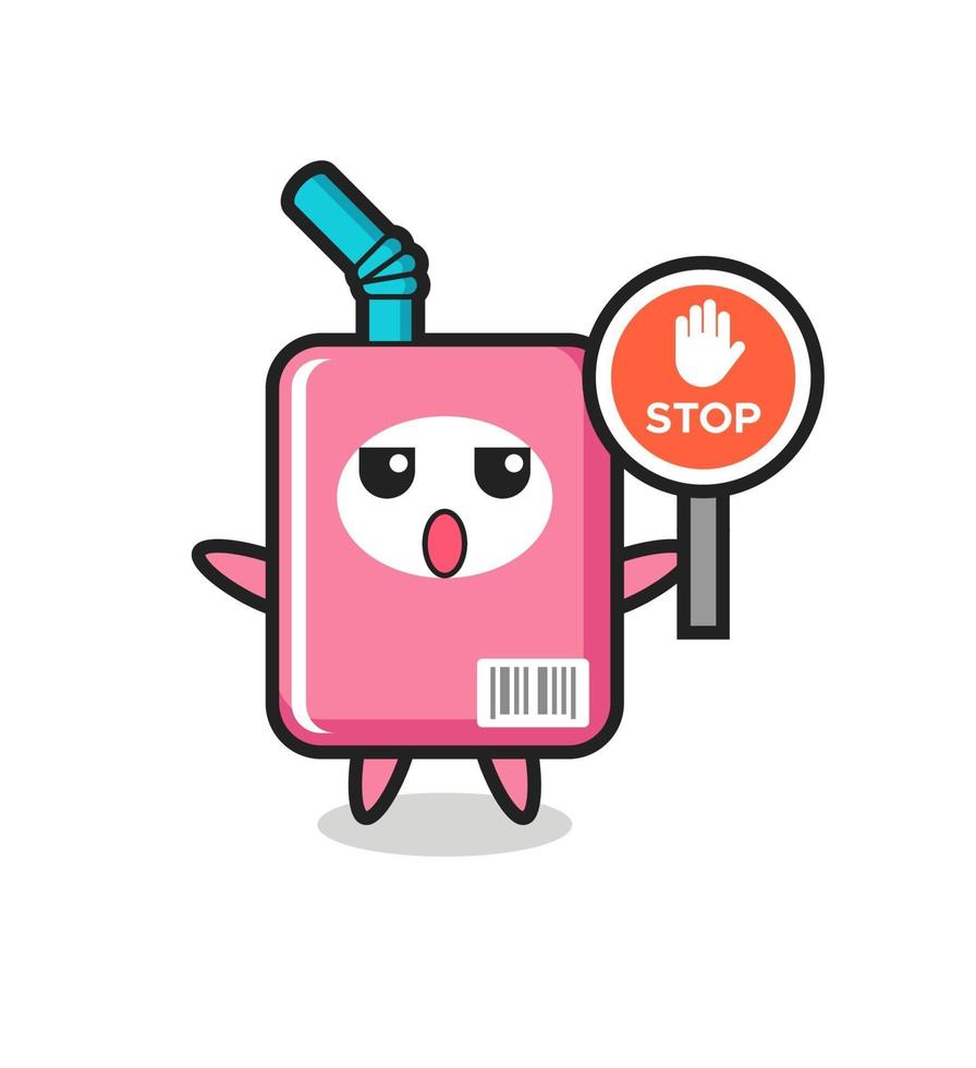 milk box character illustration holding a stop sign vector