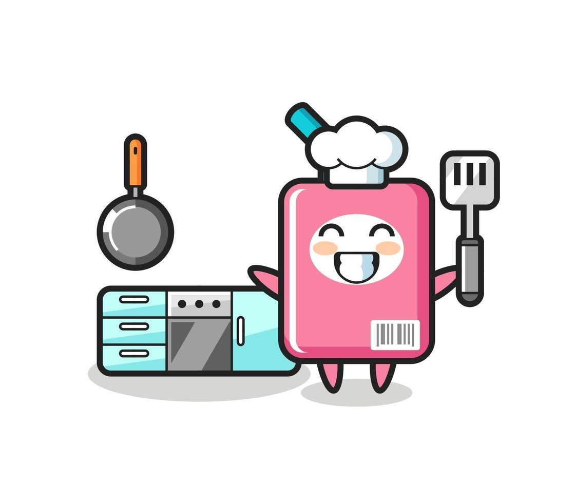 ilustración de personaje de caja de leche mientras un chef está cocinando vector