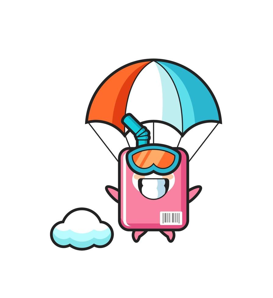 milk box mascot cartoon is skydiving with happy gesture vector