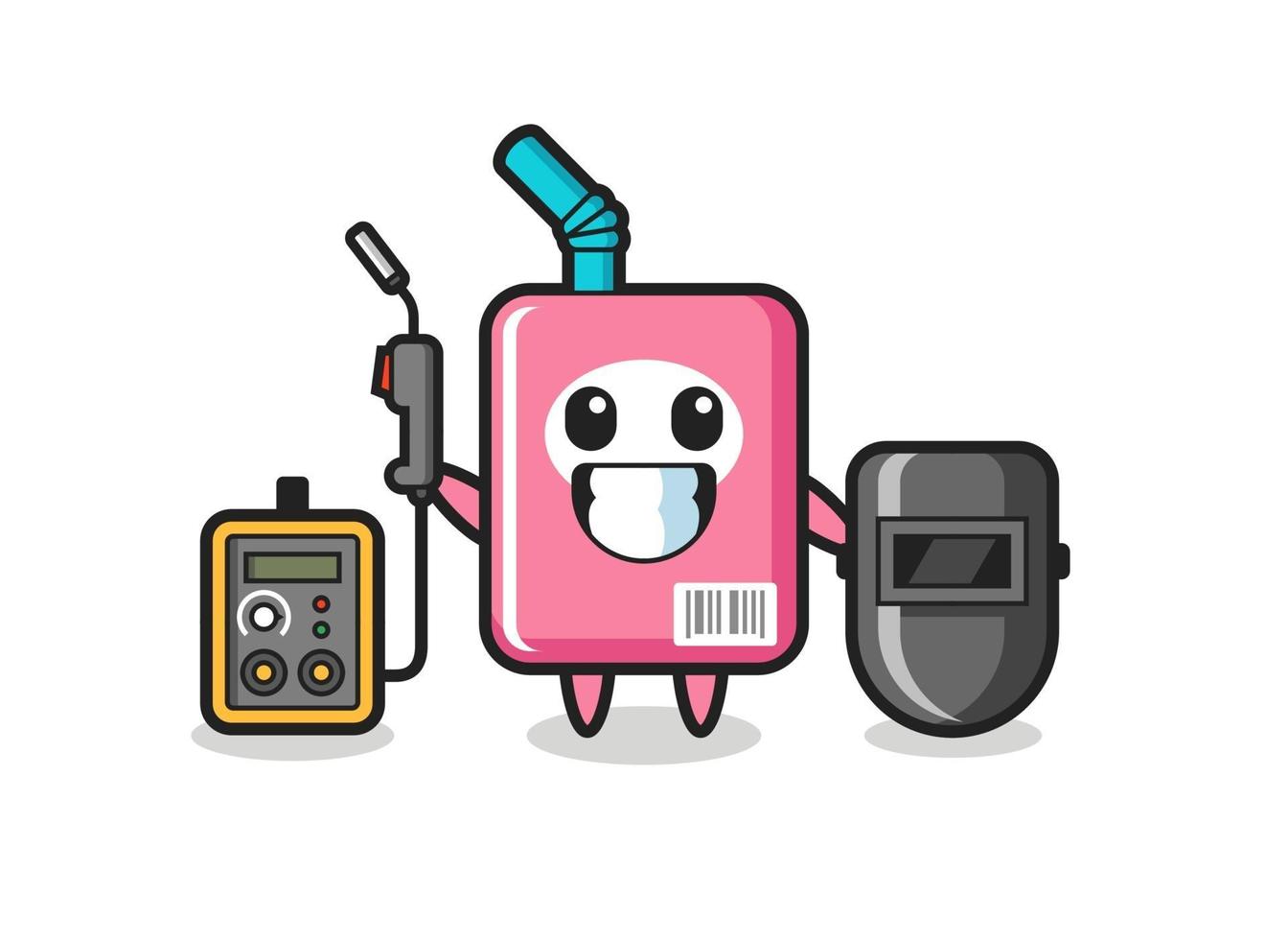 Character mascot of milk box as a welder vector