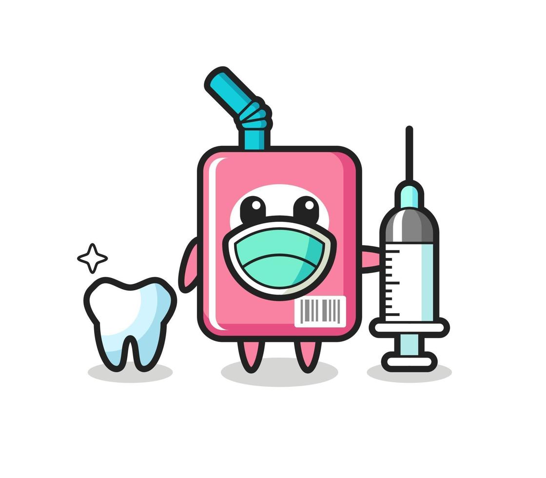 personaje de mascota de caja de leche como dentista vector