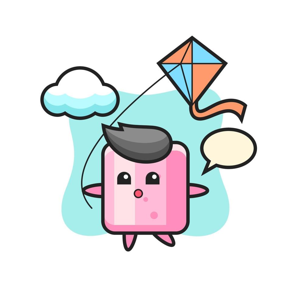 marshmallow mascot illustration is playing kite vector