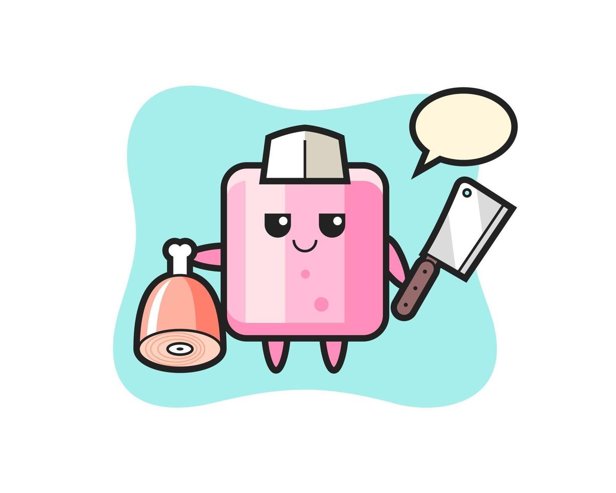 Illustration of marshmallow character as a butcher vector