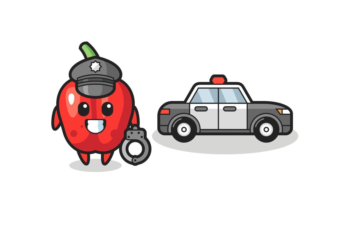 Cartoon mascot of red bell pepper as a police vector