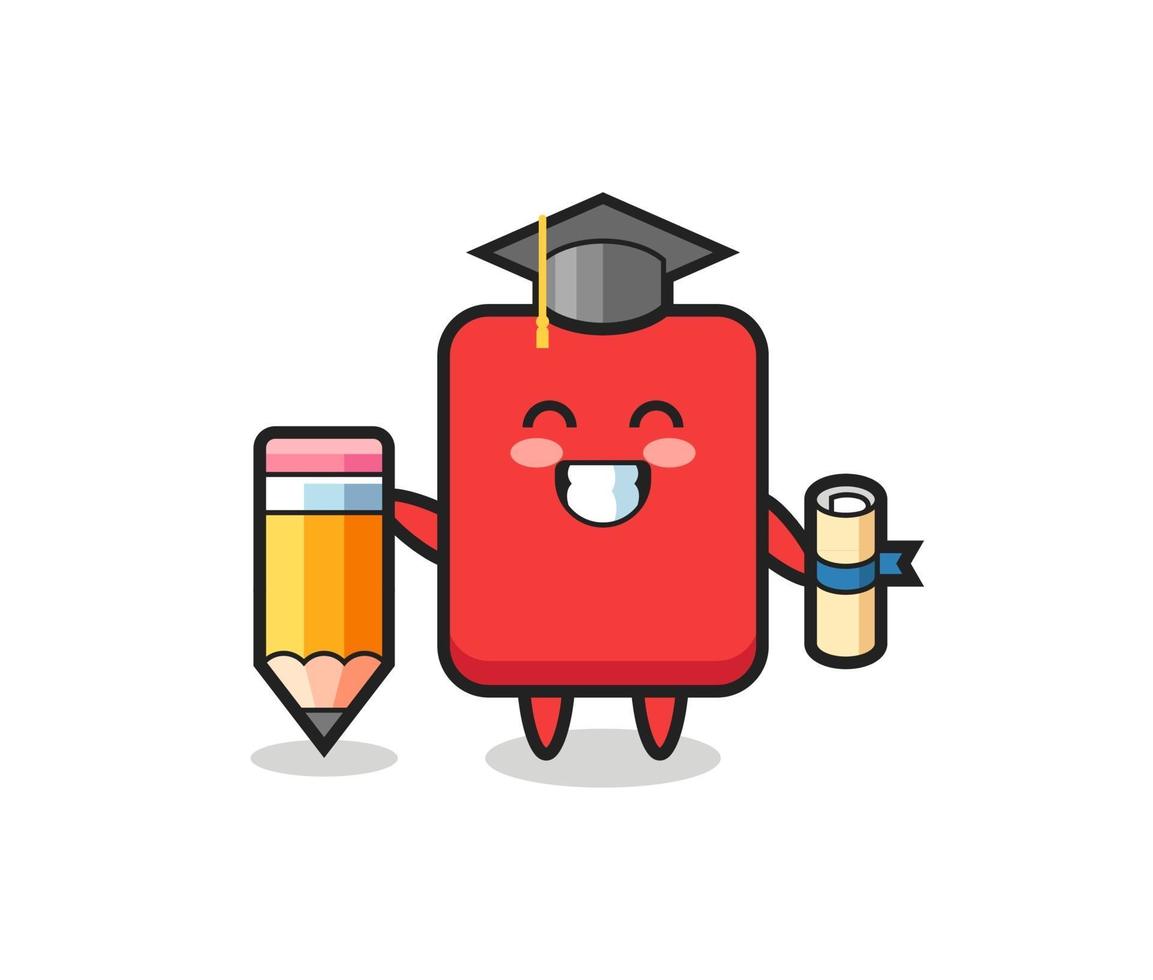 red card illustration cartoon is graduation with a giant pencil vector