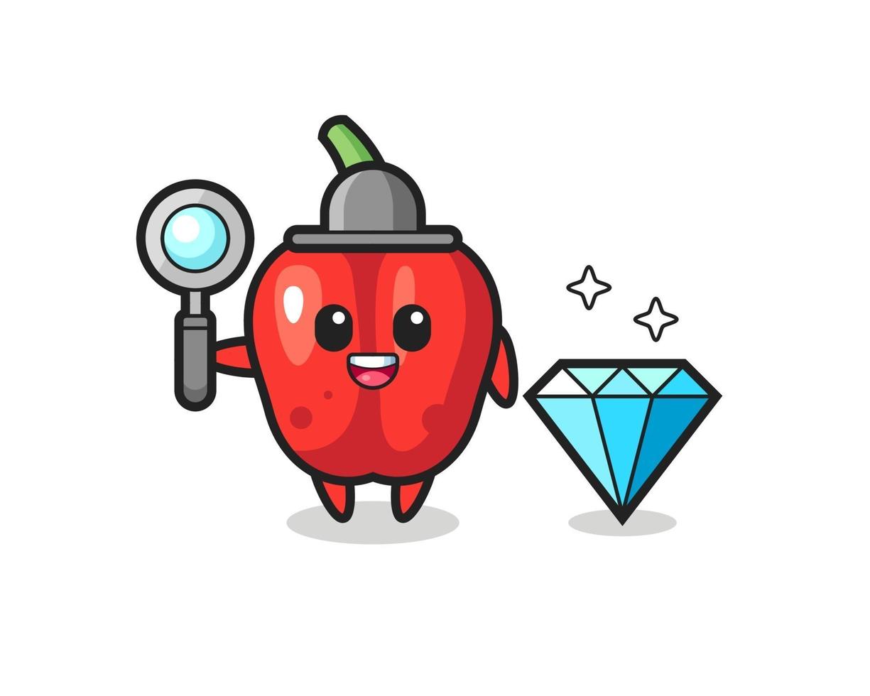 Ilustración del personaje de pimiento rojo con un diamante vector