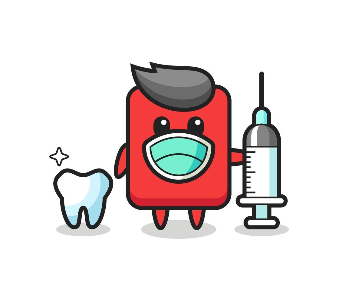 Personaje de mascota de tarjeta roja como dentista. vector