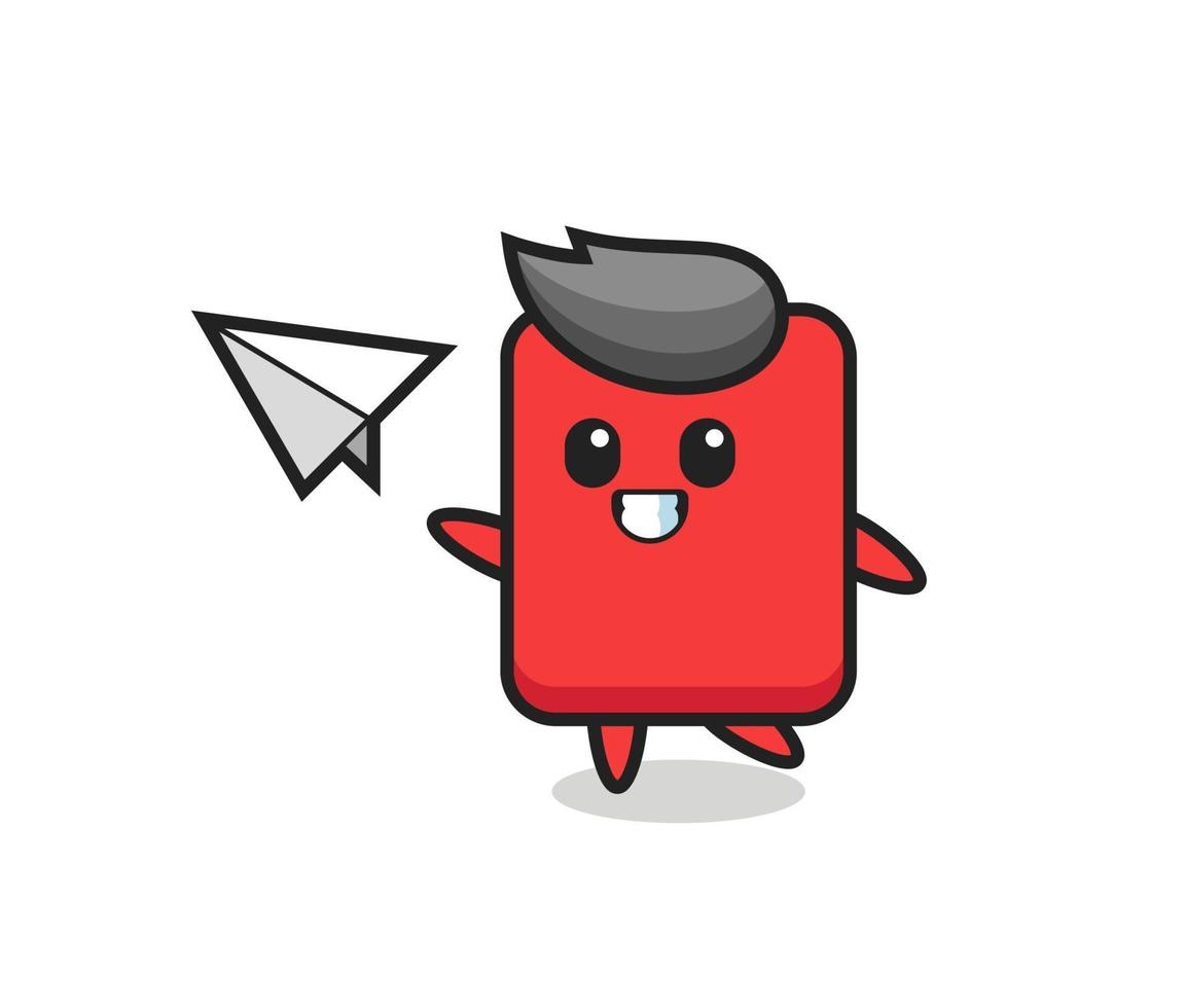 red card cartoon character throwing paper airplane vector