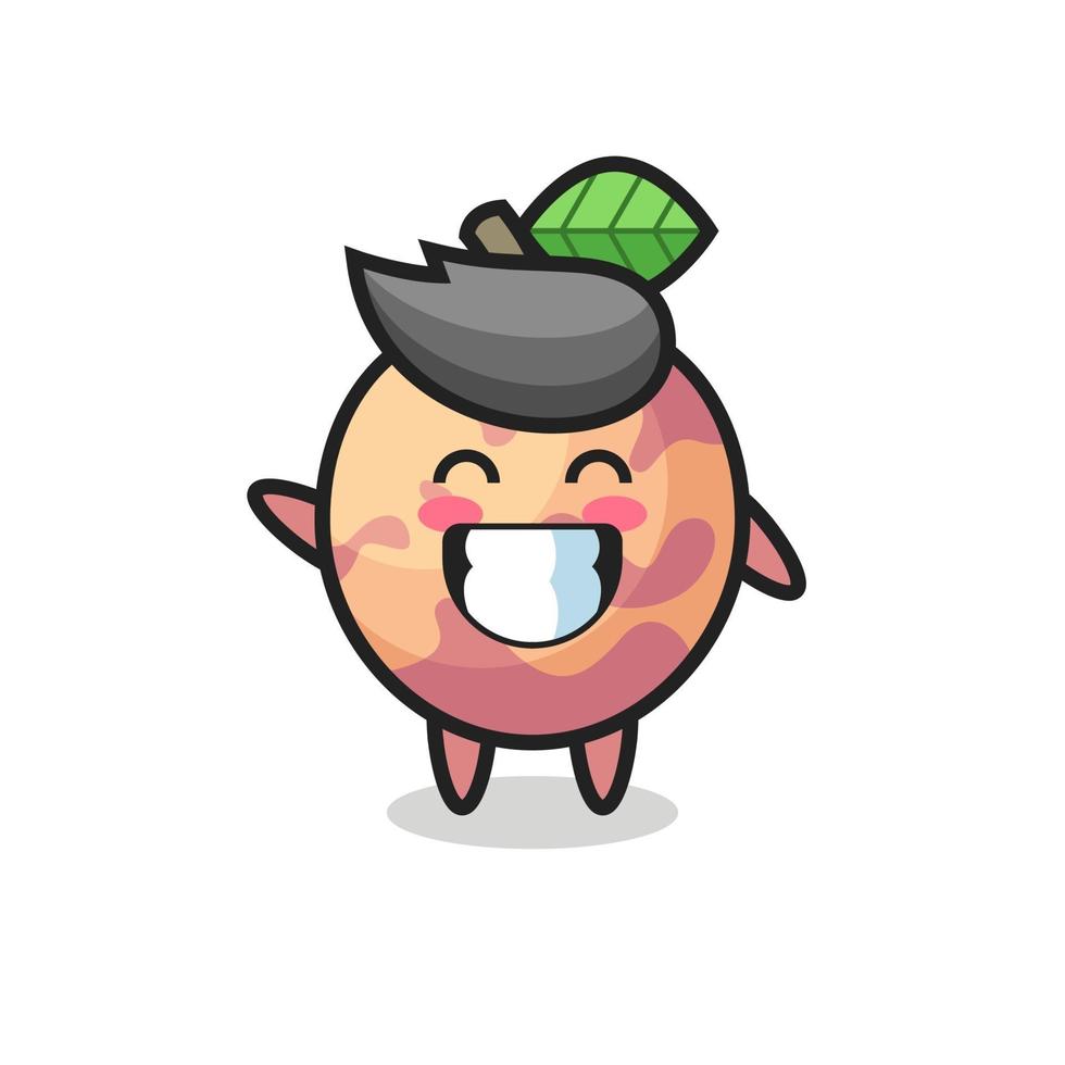 personaje de dibujos animados de fruta pluot haciendo gesto de mano vector