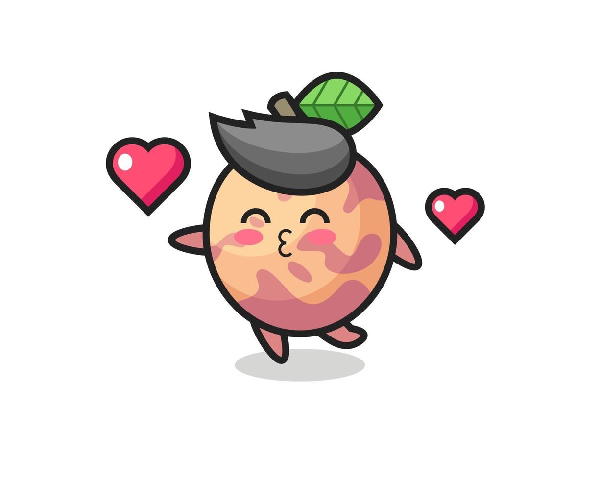 pluot fruit character cartoon with kissing gesture vector