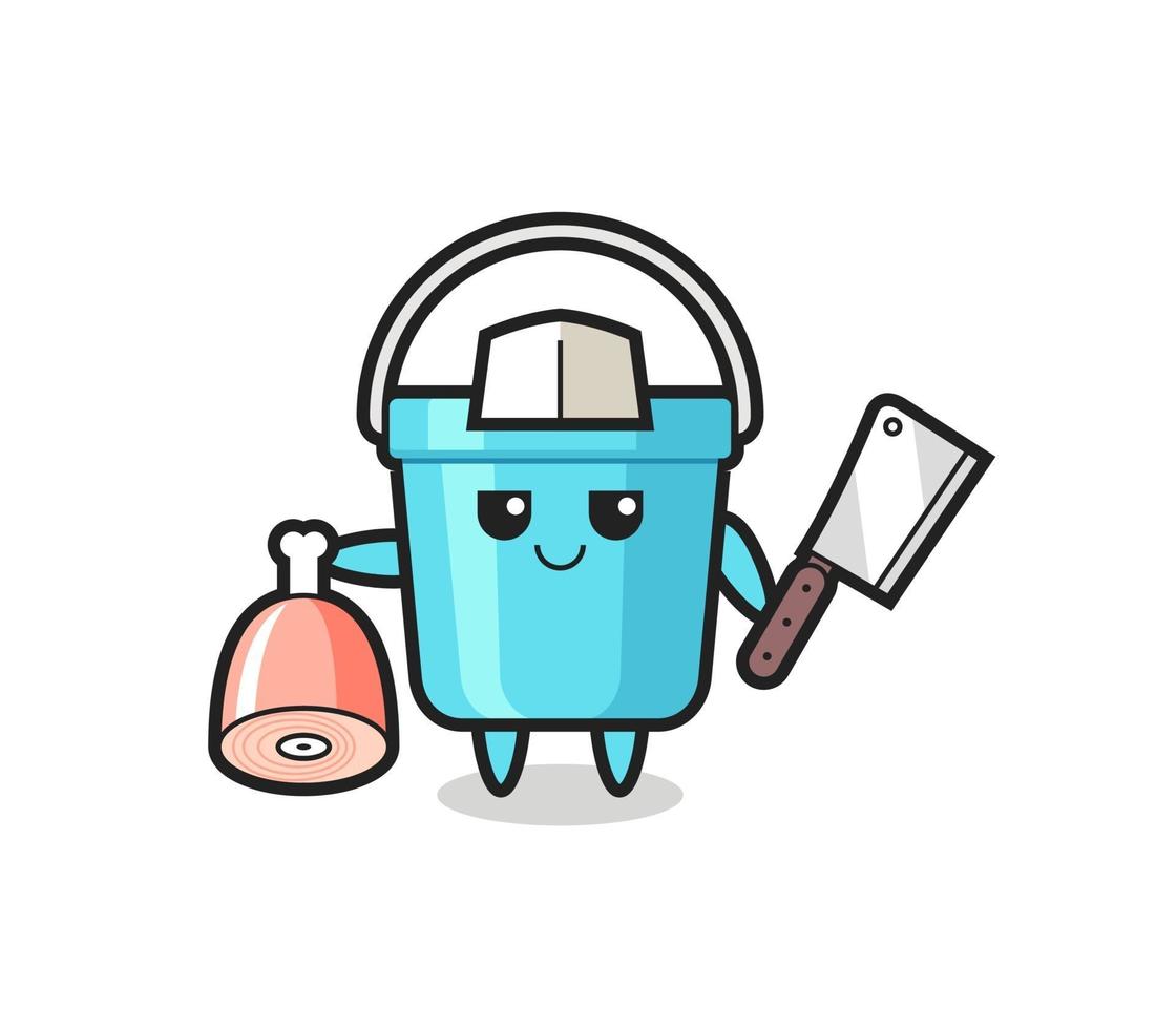 Illustration of plastic bucket character as a butcher vector