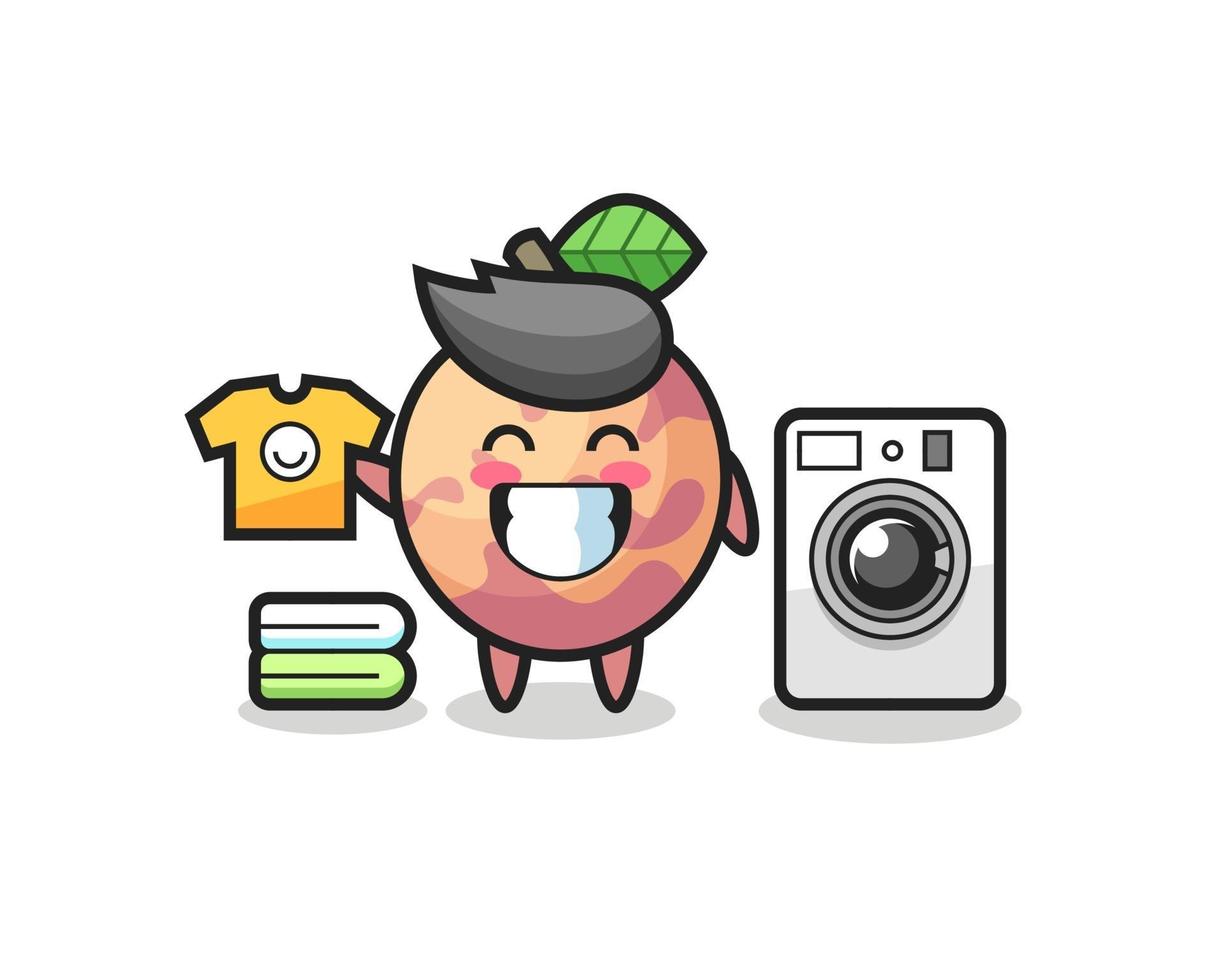 Mascot cartoon of pluot fruit with washing machine vector