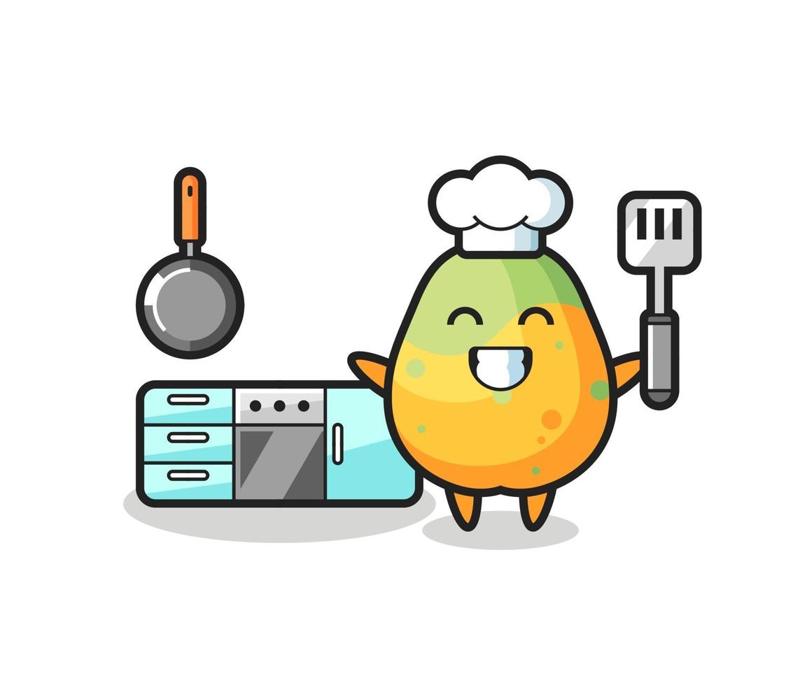 papaya character illustration as a chef is cooking vector