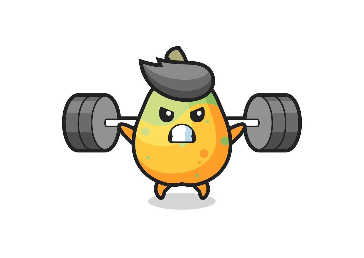 papaya mascot cartoon with a barbell vector