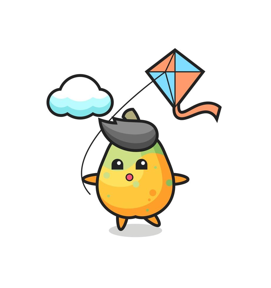 papaya mascot illustration is playing kite vector